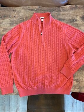 Fairway & Greene Coral Cable-Knit Half-Zip Sweater 100% Italian Cashmere